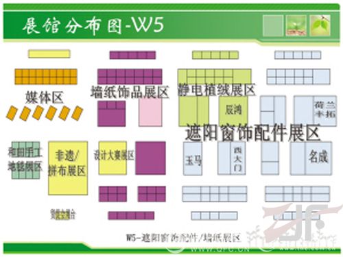 上海国际军家纺展W5馆被设置为遮阳窗饰配件、墙纸壁布、家居饰品、静电植绒展区